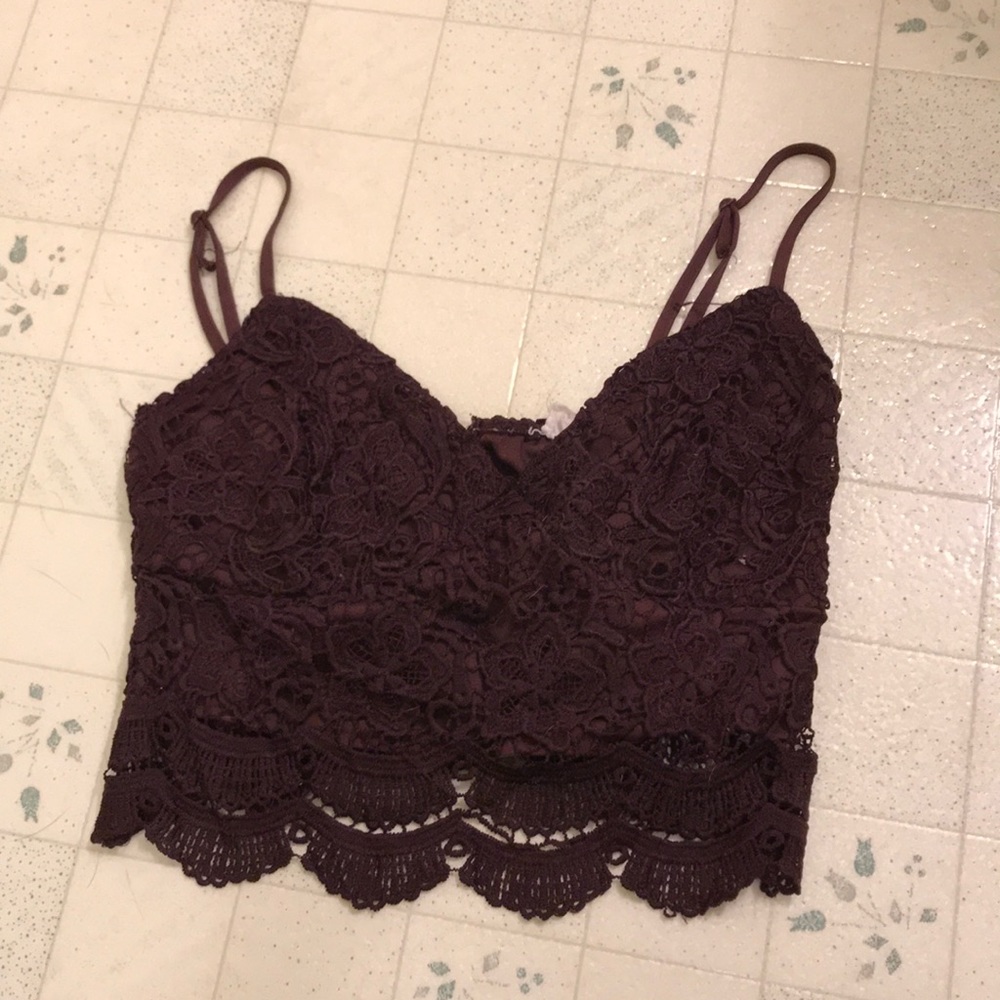 Burgundy lace bralette style crop top